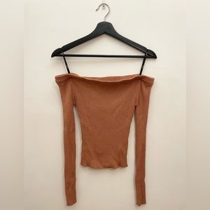 FOREVER 21 CAMEL OFF THE SHOULDER LONG SLEEVE TOP